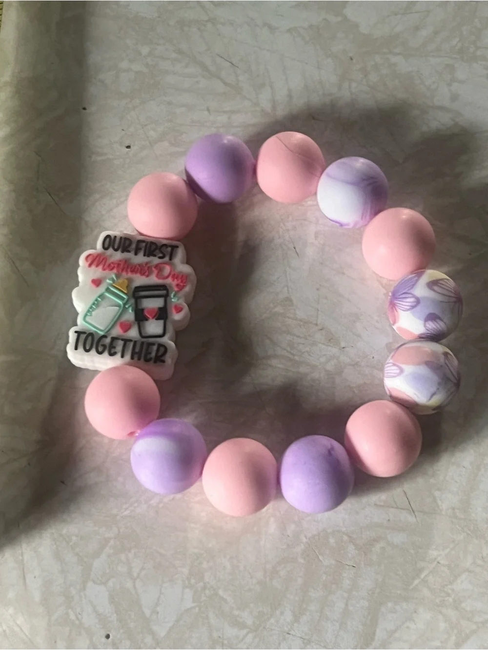Kids Pink & Lavender Bead Bracelet with 'Our First Mother's Day Together' B255